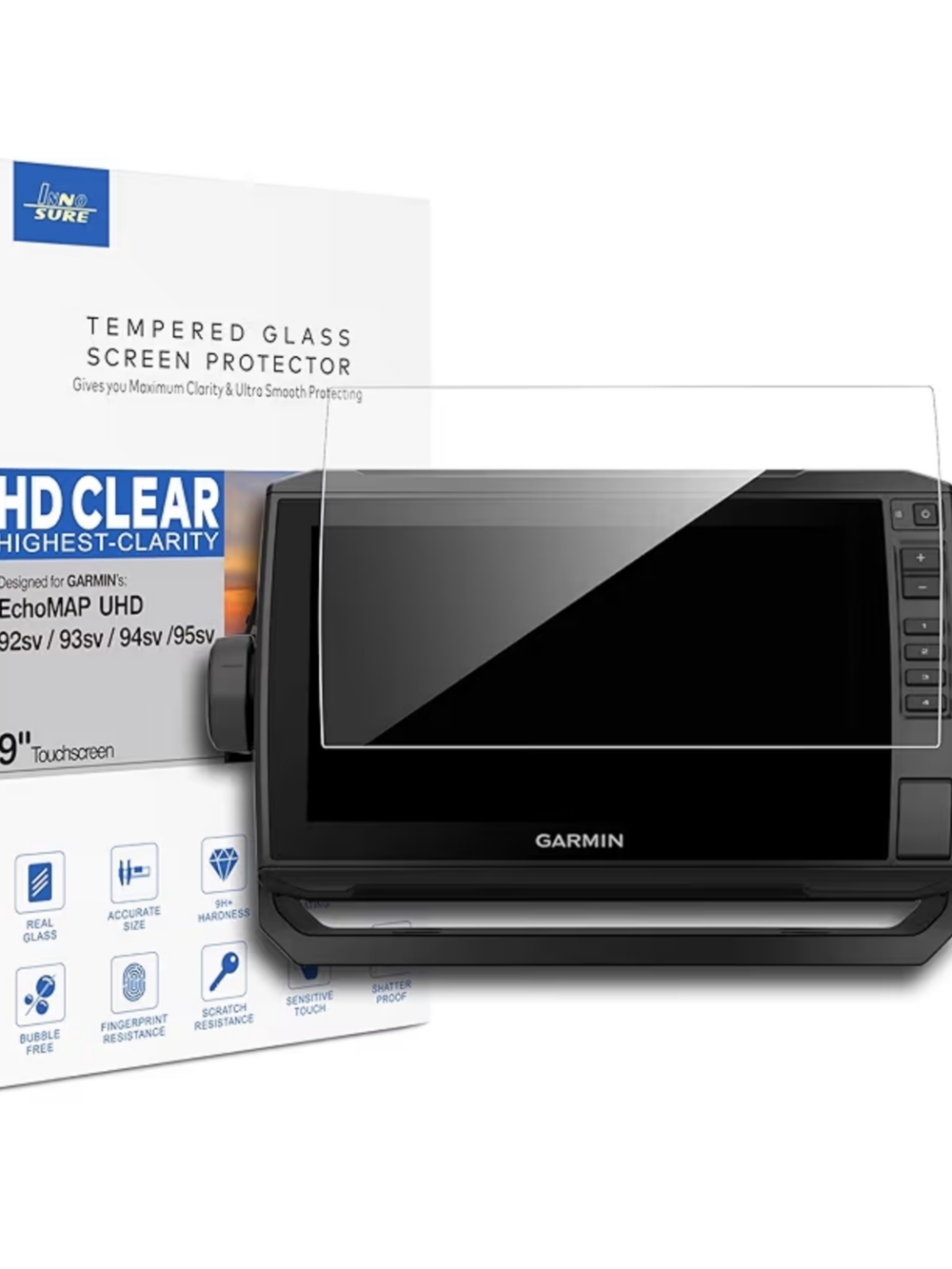 Garmin Black Screen Protector Tempered Glass for EchoMAP Displays